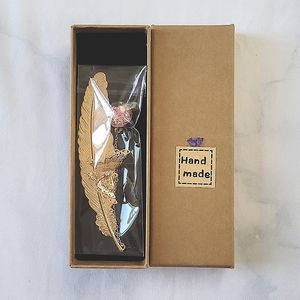 Golden Butterfly Feather Pink Bookmark